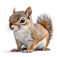 Obraz premium A curious and playful squirrel with bright eyes, isolated on a white background.