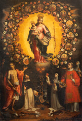 Fototapeta premium ASTI, ITALY - SEPTEMBER 10, 2024: The painting of Madonna of Rosary in the church Collegiata di San Secondo by Caterina Ferrero (1682)