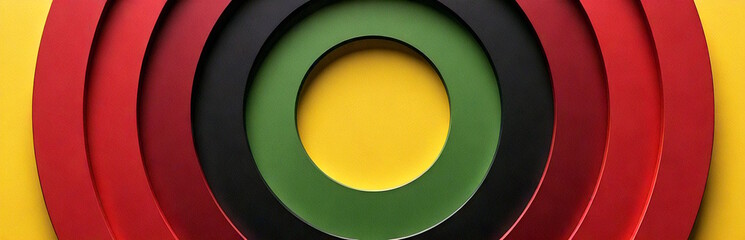 Bold concentric circles in red, green, yellow, and black, concept of focus and solidarity for Black History Month