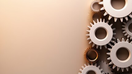 A collection of gears in various sizes, set against a warm gradient background, Perfect for illustrating topics related to engineering, mechanics, teamwork, or innovation in design,