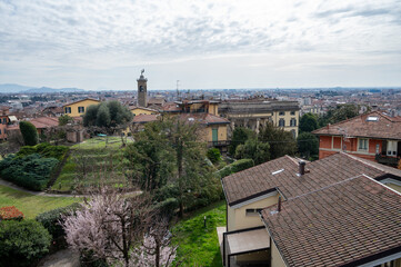 Historical part of Bergamo city, view from Bergamo Alta with narrow streets, tourists destination