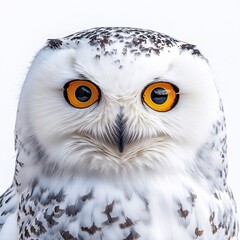 Obraz premium A striking and elegant snowy owl with large, bright eyes, isolated on a white background.