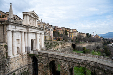 Fototapeta premium Historical part of Bergamo city, Bergamo Alta with narrow streets, tourists destination