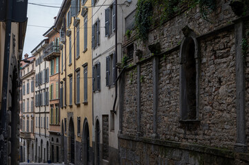 Fototapeta premium Historical part of Bergamo city, Bergamo Alta with narrow streets, tourists destination