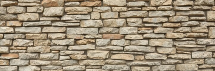 Obraz premium Stacked stone wall providing a rustic and textured background, rock, solid