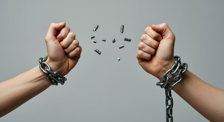 Hands breaking free from chains symbolizing liberation and freedom