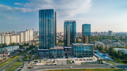 Fototapeta premium Image of high-rise office complexes in the city center