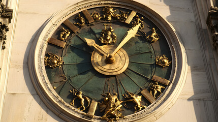 Ancient ornate clock structure with gold accents