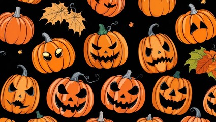Scary halloween pumpkins on a black background