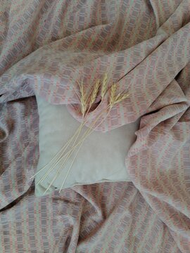 Checkered Fabric with Pillow and Wheat