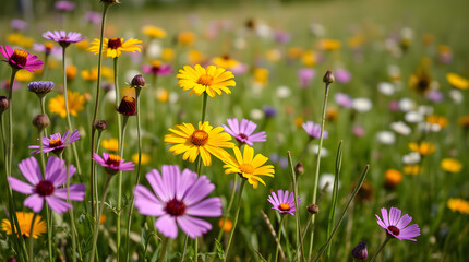 Fototapeta premium Vibrant wildflowers blooming in a meadow