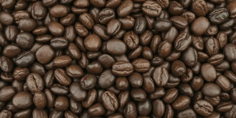 Fototapeta premium Close-up shot of dark, roasted coffee beans with rich, earthy texture, dark, macro