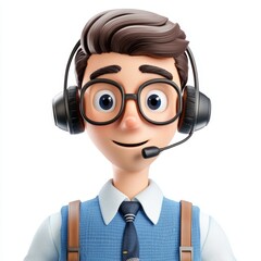 3D Office Operator with Headset Talking to a Client Illustration