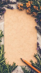 An empty white paper layout adorned with delicate floral accents, capturing a romantic theme for greeting cards, letters, or stationery projects