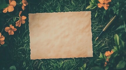 An empty white paper layout adorned with delicate floral accents, capturing a romantic theme for greeting cards, letters, or stationery projects