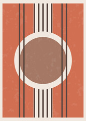 Fototapeta premium Bauhaus modern art poster. Midcentury geometric card featuring bold orange, brown, and cream tones with clean lines and symmetrical patterns. Perfect for modern interiors. Boho wall decor.