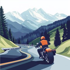 Speed And Freedom: Motorcycle Rider On Alpine Highway In Nockalmstrasse, Austria, Europe. Outdoor Photography Capturing Mountain Landscape. Travel And Sport Photography Theme.