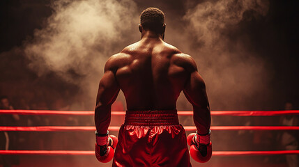 Confident boxer preparing for battle in an intense training atmosphere surrounded by anticipation