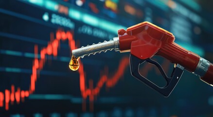 gasoline petroleum fuel nozzle with blurred background of oil price graph of the energy market business on a global industrial. 