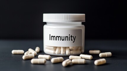 White Jar Labeled Immunity with Capsules Nearby
