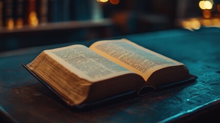 Obraz premium Open Book on Wooden Table