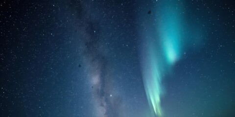 Fototapeta premium Beautiful and awe-inspiring night sky filled with twinkling stars, distant galaxies, and shimmering auroras, cosmos, stardust