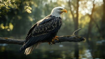 Obraz premium Majestic Bald Eagle Perched on a Branch