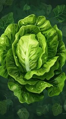 Fototapeta premium Closeup of a vibrant organic green lettuce head with crisp lush leaves in a natural garden setting Healthy fresh produce from sustainable farming or cultivation