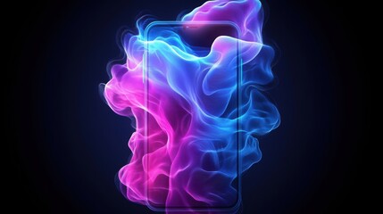 Obraz premium Abstract Colorful Smoke Background with Smartphone Outline in Neon Shades for Creative Digital Use