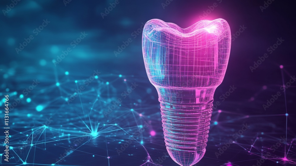 Aufkleber a detailed digital representation of a dental implant is shown against a vibrant background of inter