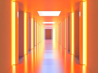 Fototapeta premium A modern corridor illuminated by vibrant orange lights