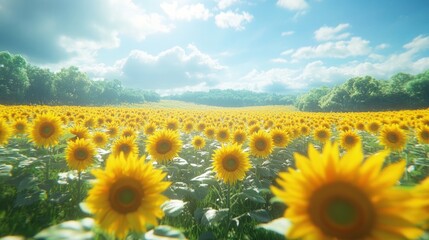 Vibrant sunflower field under a sunny sky.