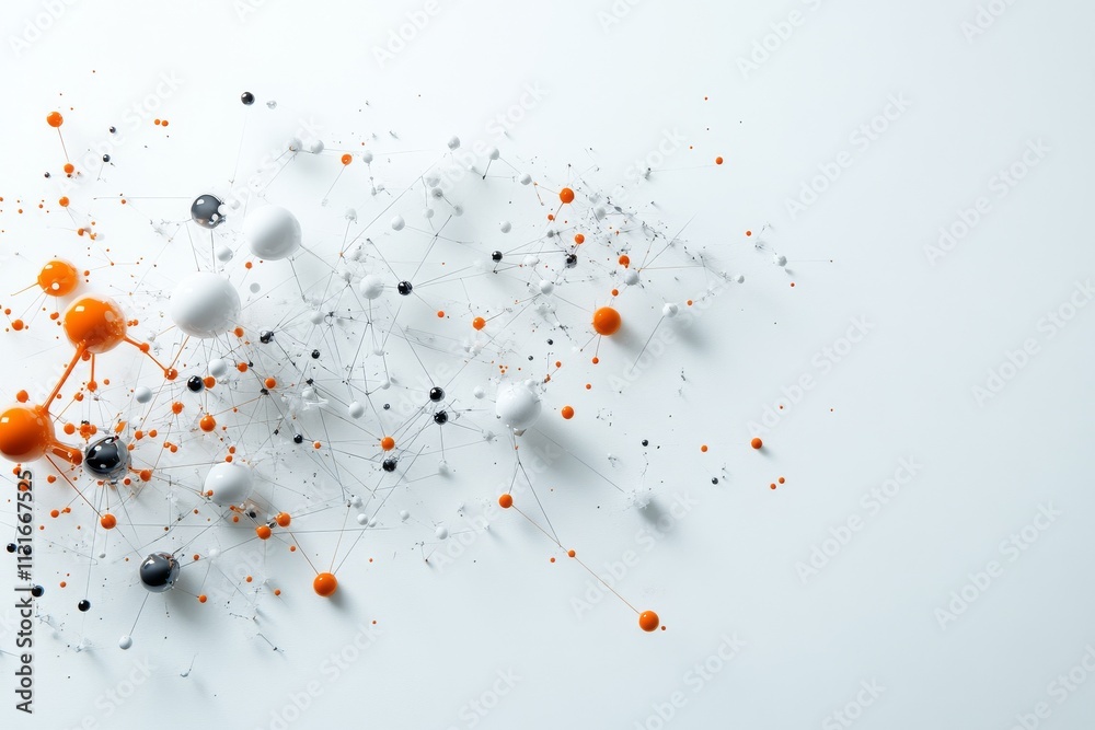 Poster colorful abstract composition of dots and lines on a light background representing interconnected co