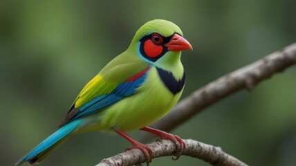 Vibrant green bird perched on a branch.