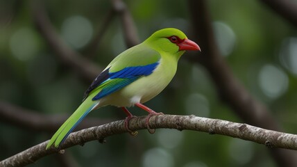 Fototapeta premium Red-billed Leiothrix perched on a branch.