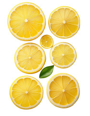 Fototapeta premium A collection of lemon slices cut out and set against a white background.
