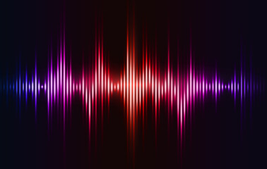 Digital Music Equalizer. Banner with Multicolored Shining Sound Wave or Abstract EQ. Visualization of frequency and volume of voice, melody or song. Realistic neon vector illustration