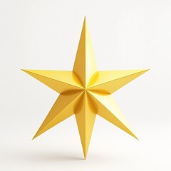 Fototapeta premium 3D rendering of a simple, bright Christmas star in yellow, set on a plain white background realistic