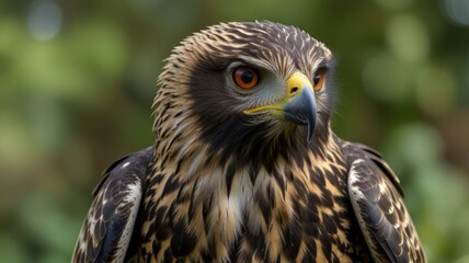Naklejka premium Close-up portrait of a majestic hawk with intense gaze.