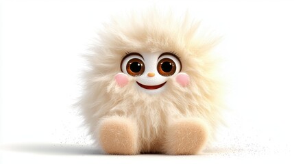 Fototapeta premium A cute cartoon marshmallow character with big eyes and a smile, sitting on a white background with tiny pink cheeks and a fluffy body.