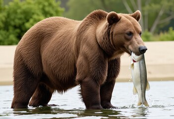 Fototapeta premium brown bear in water