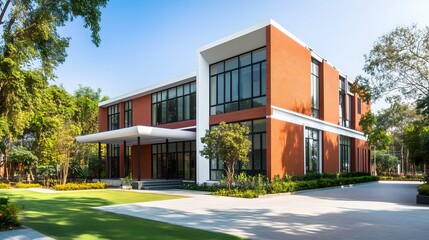 Fototapeta premium View of typical American school building exterior