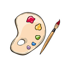 Watercolor palette with paint brush vector illustration