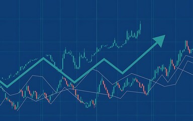 Blue color background stock market image with uptrend line and arrowhead, stock, uptrend line, arrowhead, blue, market
