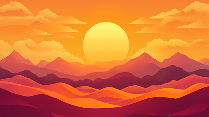Fototapeta premium Sunset over desert dunes. Goldenhour. Illustration