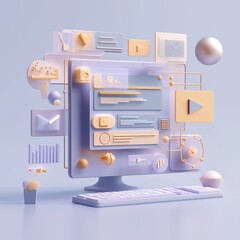 3D Scene Depicting Website Creation with Vibrant and Modern Elements