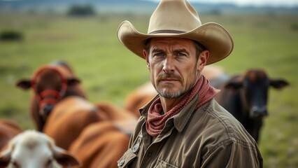 Fototapeta premium Cowboy in the Field: A Symbol of Freedom and Adventure