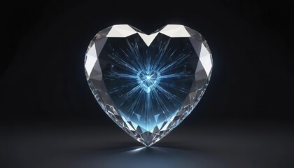 Fototapeta premium Realistic 3D Crystal Heart Radiating Light on Dark Gradient Background - A Stunning Symbol of Love and Elegance