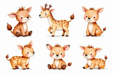 Obraz premium Watercolor style set, BOHO collection of playful cute children's toys, ideal for children's room, white background
