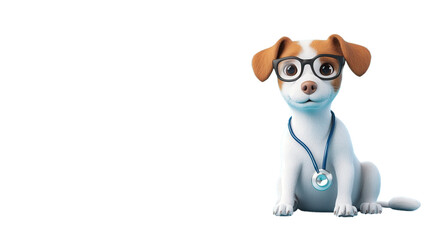 Fototapeta premium 3D illustration of a cute dog doctor isolated transparent png background